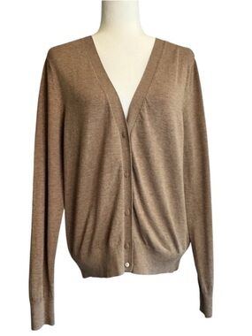 H&M Basics Camel Tan V-Neck Button-Front Cardigan Women’s Medium Neutral